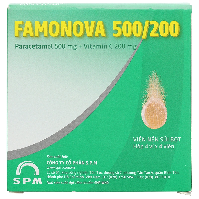 Famonova 500/200 điều trị đau đầu và hạ sốt (4 vỉ x 4 viên) - 2